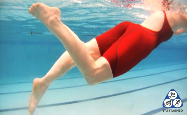 Underwater Video of swimmer in red costume doing swim kickk in Sudbury with Tri-Trained